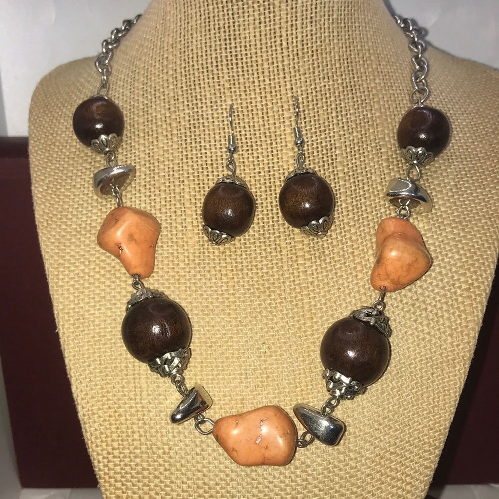 Boho style stone/bead necklace & earring set